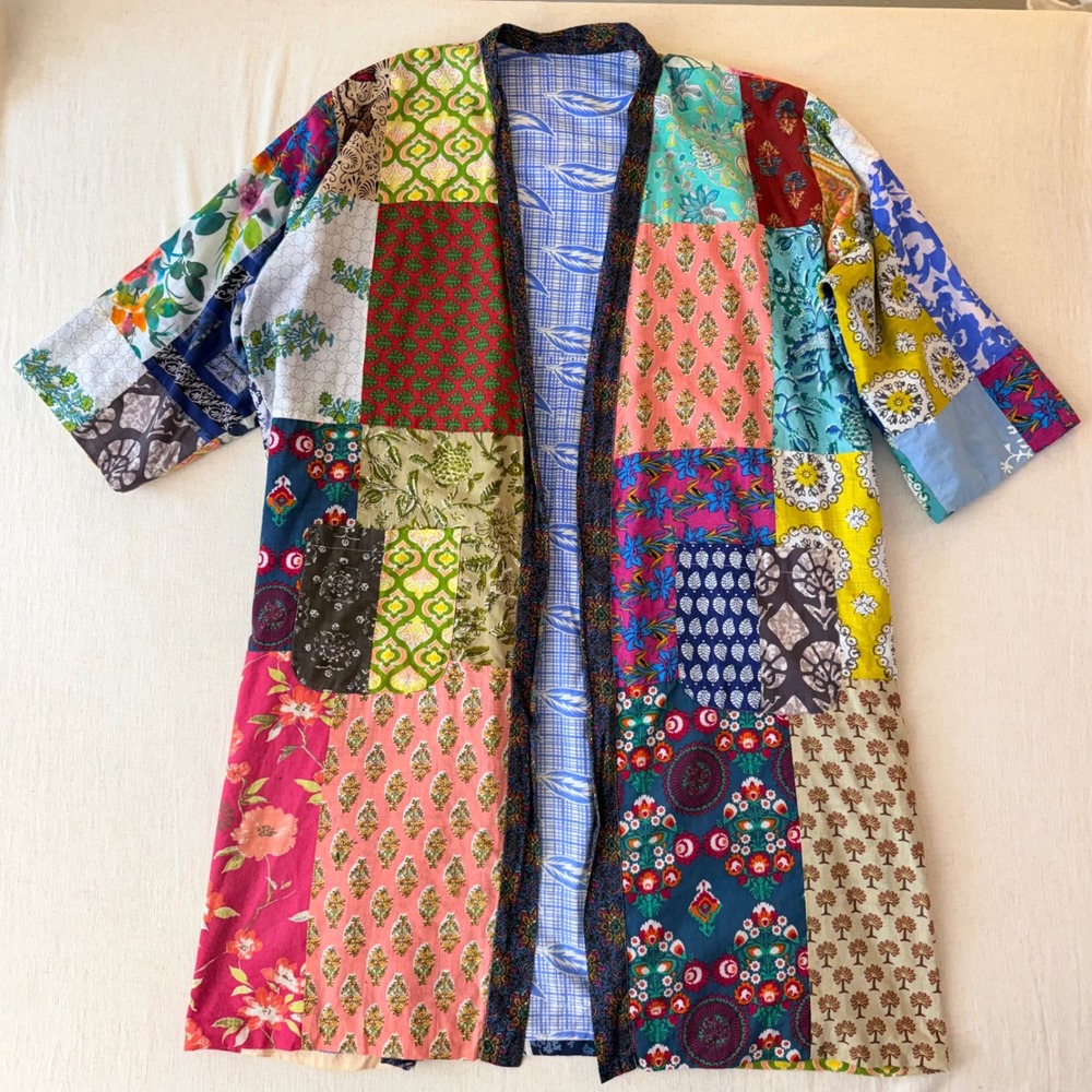 Unbranded Patchwork Boho Duster Kimono Robe Women OS Multi-Color - Picture 2 of 11